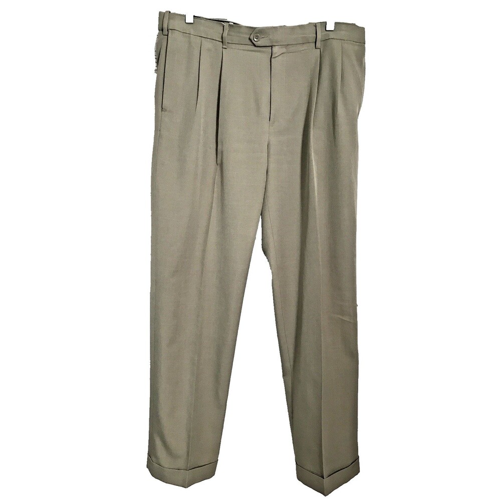 Savane Beige Pants Mens 36 x 32 Cuffs Pockets Career Pleated EXC